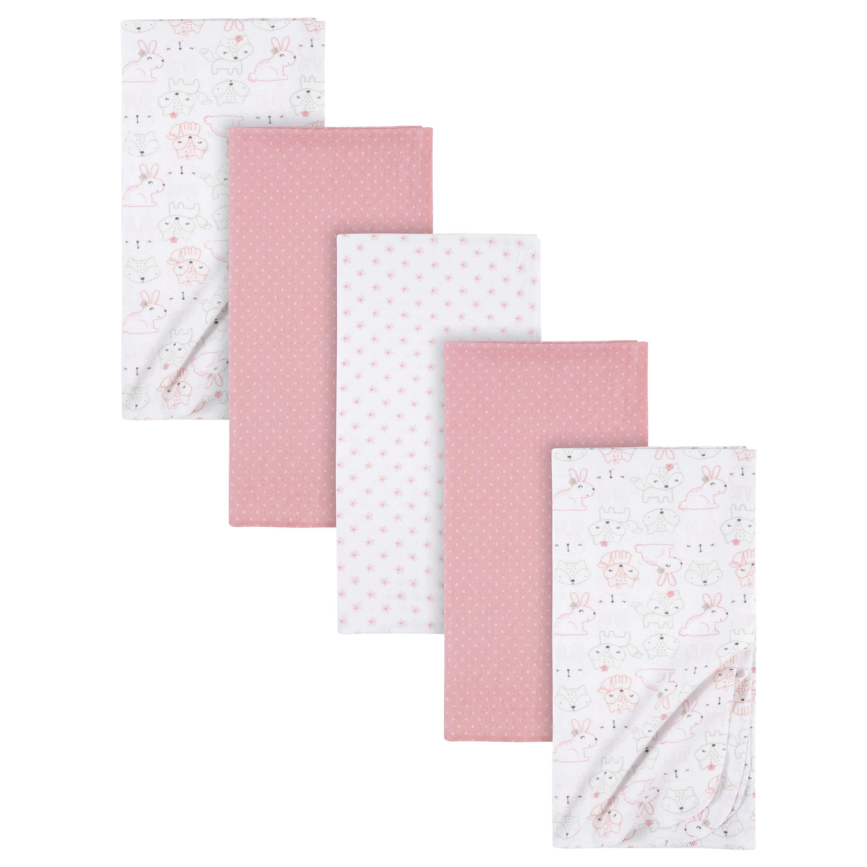 5-Pack Baby Girls Critters Flannel Receiving Blankets-Gerber Childrenswear
