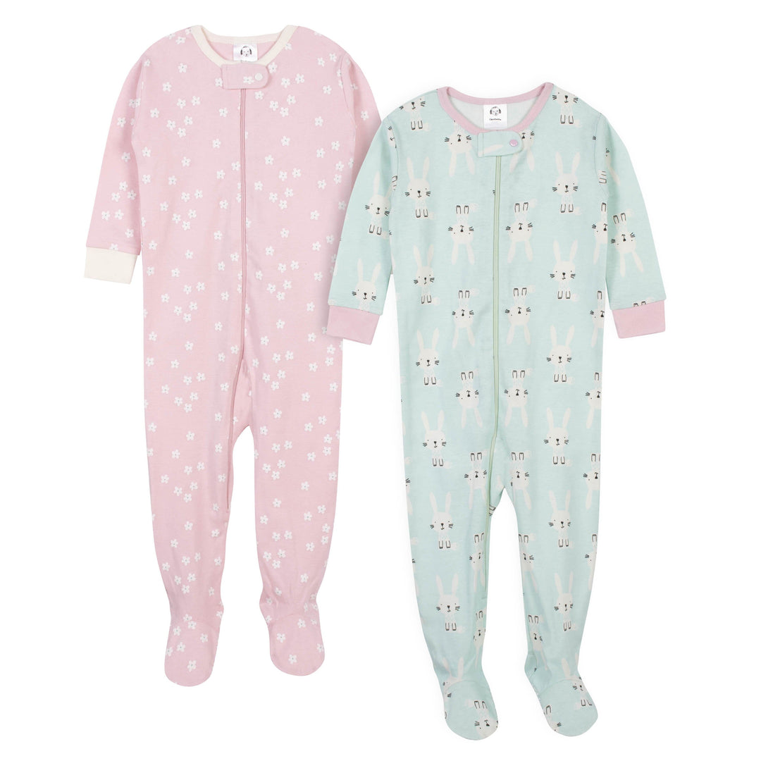 Baby Girls' 2-Pack Organic Bunny Snug Fit Footed Pajamas-Gerber Childrenswear