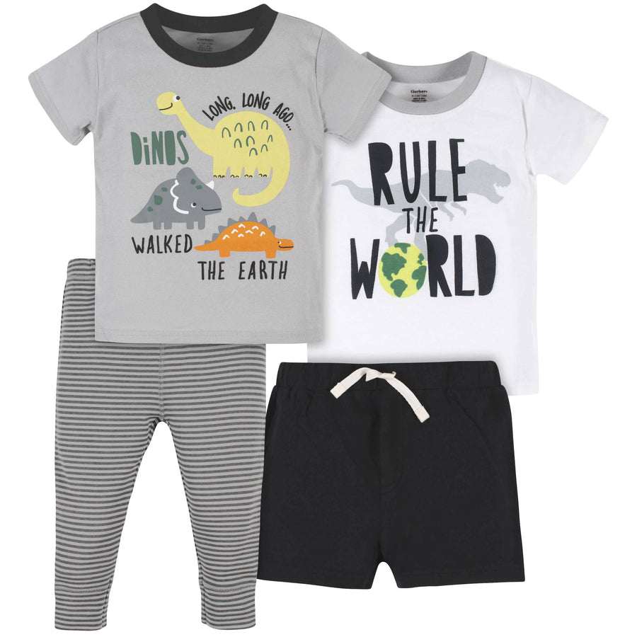 Boys 4-Piece Dinosaur Shirts, Shorts, & Pants Set-Gerber Childrenswear