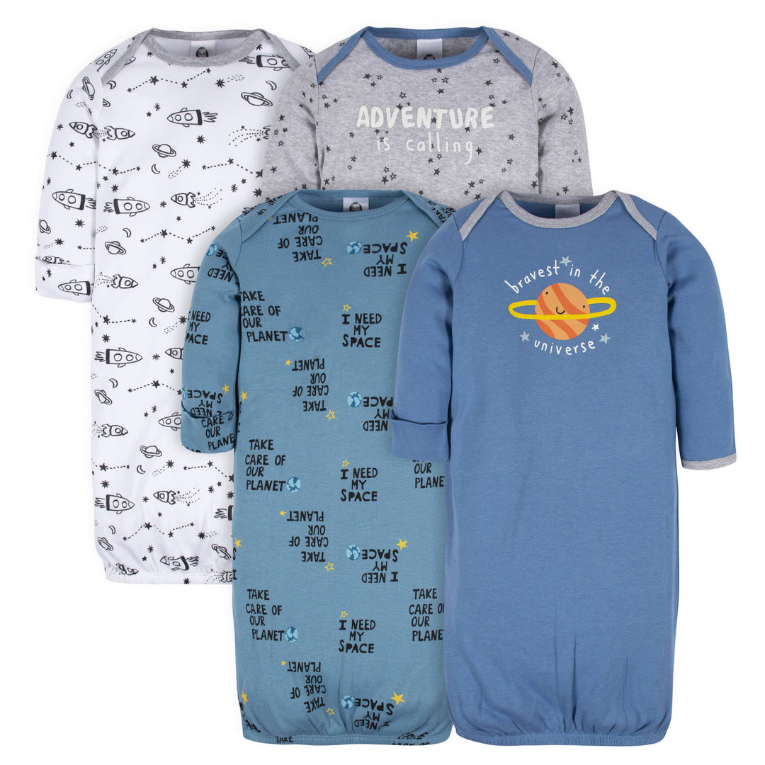 4-Pack Baby Boys Space Gowns