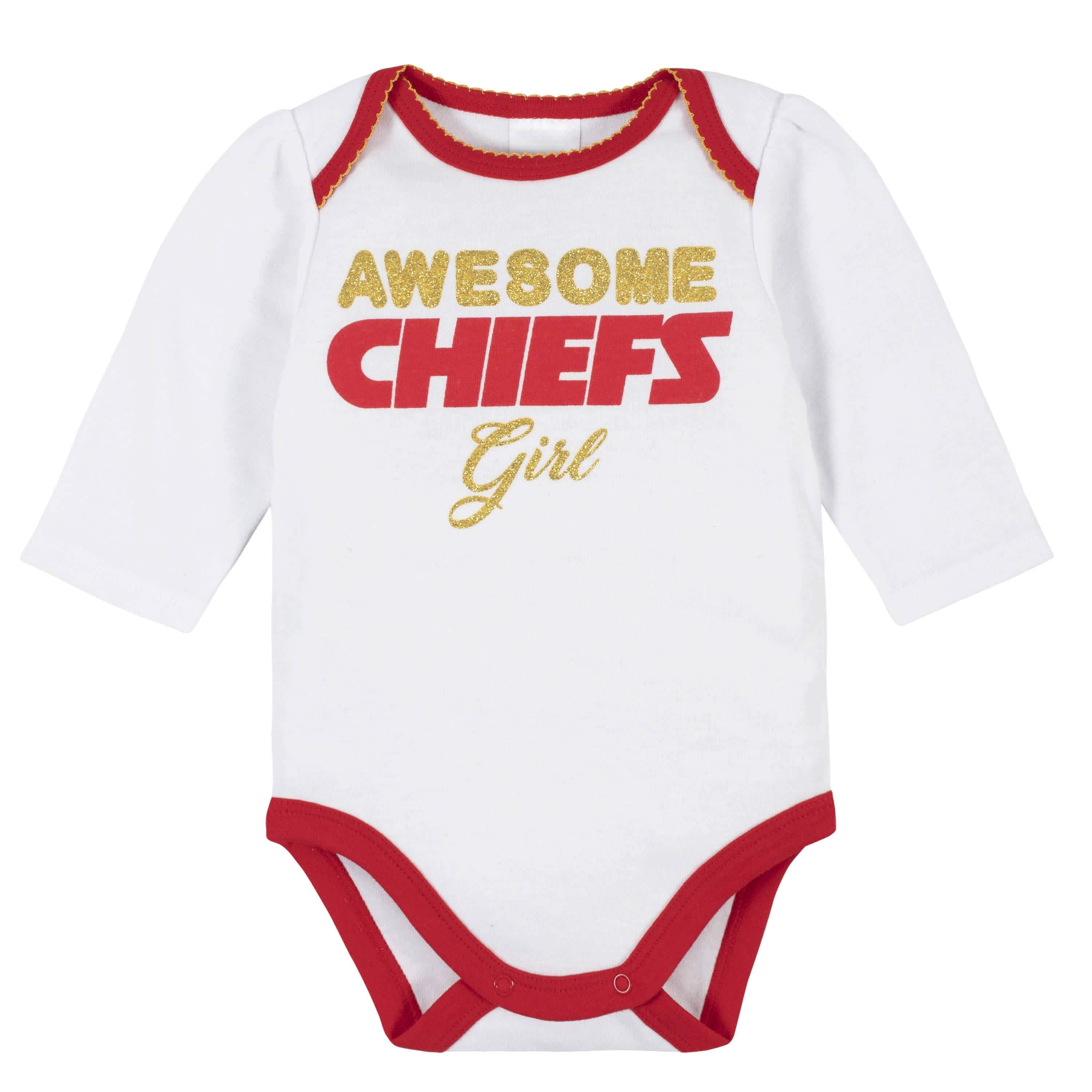 Kansas City Chiefs Baby Girls Bodysuit, Pant, and Cap Set-Gerber Childrenswear