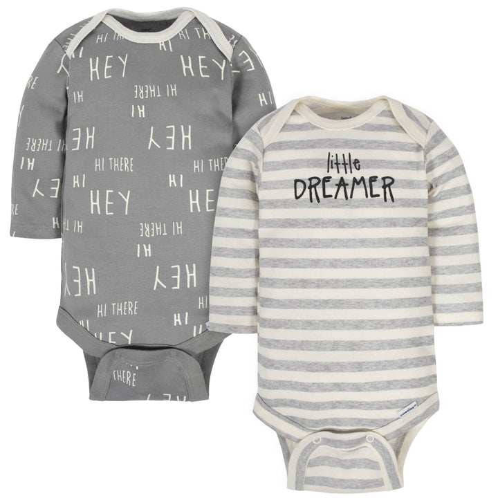 2-Pack Organic Baby Neutral Happy Long Sleeve Onesies® Bodysuits-Gerber Childrenswear