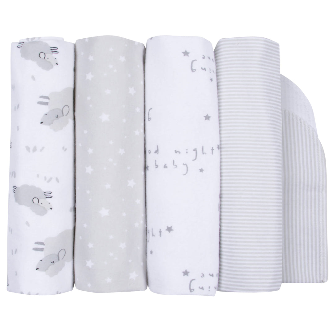 4-Pack Baby Neutral Lamb Flannel Receiving Blankets