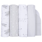 4-Pack Baby Neutral Lamb Flannel Receiving Blankets