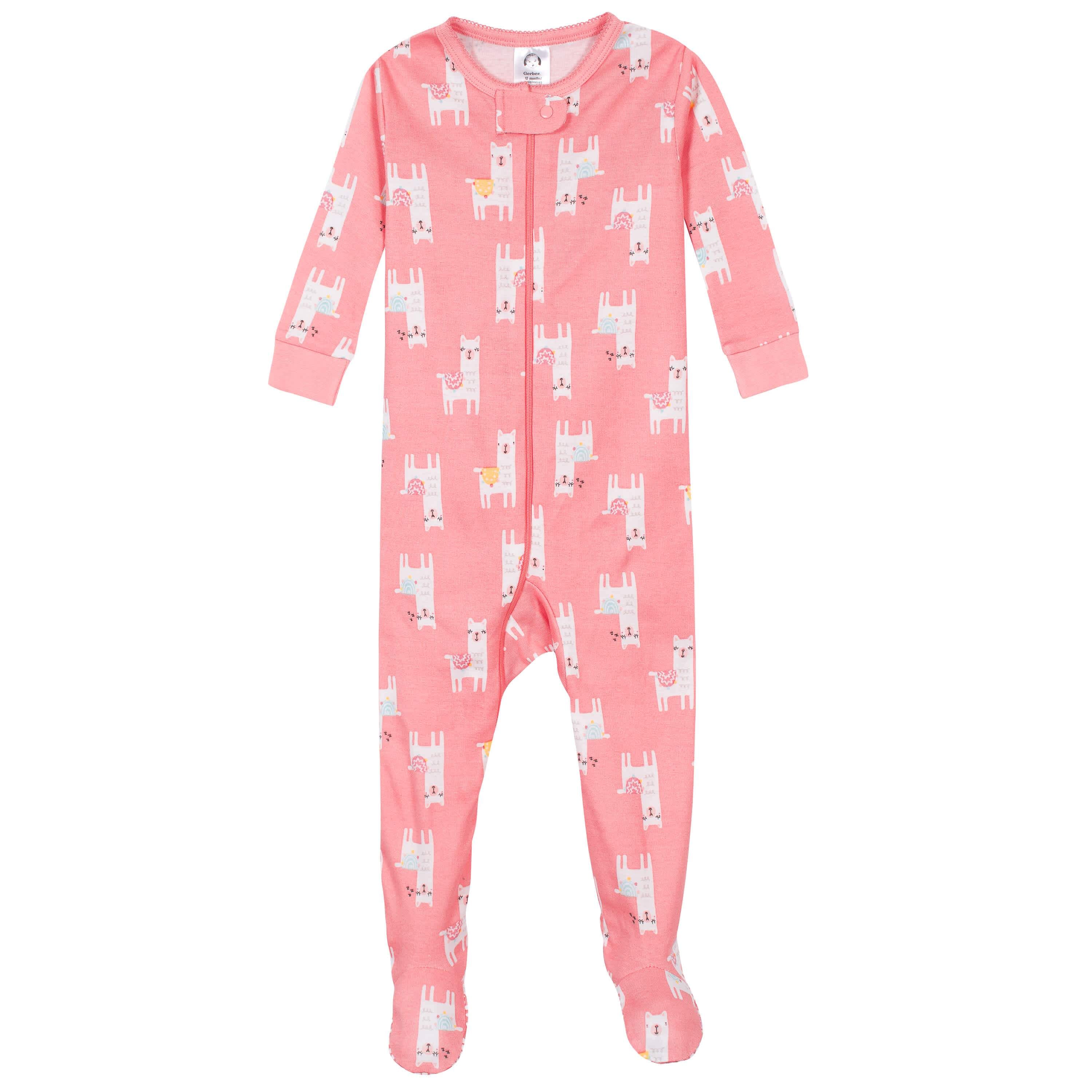 4-Pack Baby & Toddler Girls Llamas & Love Snug Fit Footed Cotton Pajamas-Gerber Childrenswear