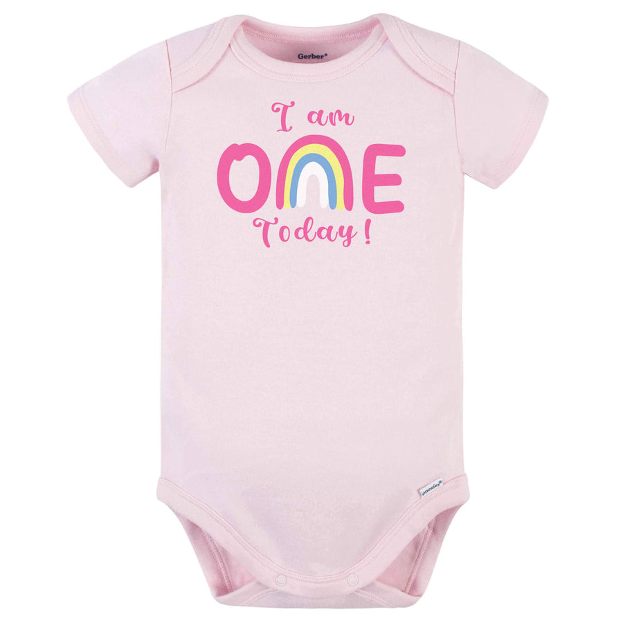 Baby Girl "I Am One Today" Short Sleeve Onesies® Bodysuit-Gerber Childrenswear
