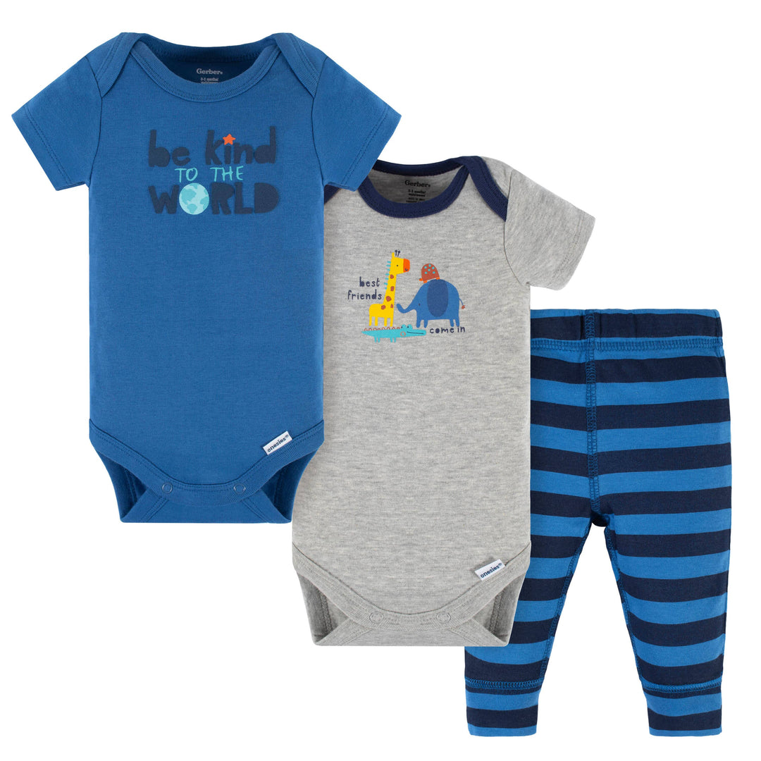 3-Piece Baby Boys Wild & Free Short Sleeve Onesies® Bodysuits & Pants Set-Gerber Childrenswear