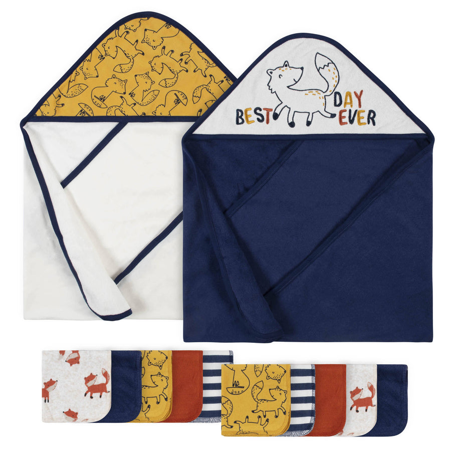 12-Piece Baby Boys Fox Hooded Towels & Washcloths Set-Gerber Childrenswear