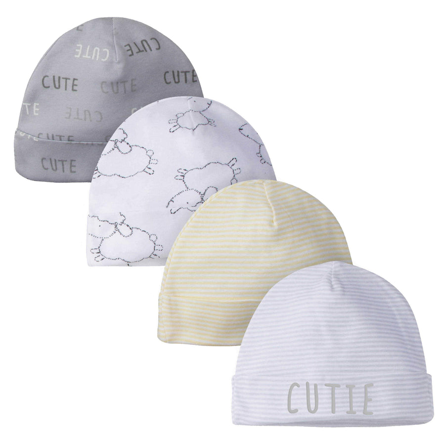 4-Pack Baby Neutral Lamb Caps-Gerber Childrenswear