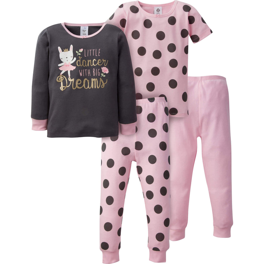 4-Piece Infant & Toddler Girls Bunny Snug Fit Cotton Pajamas-Gerber Childrenswear