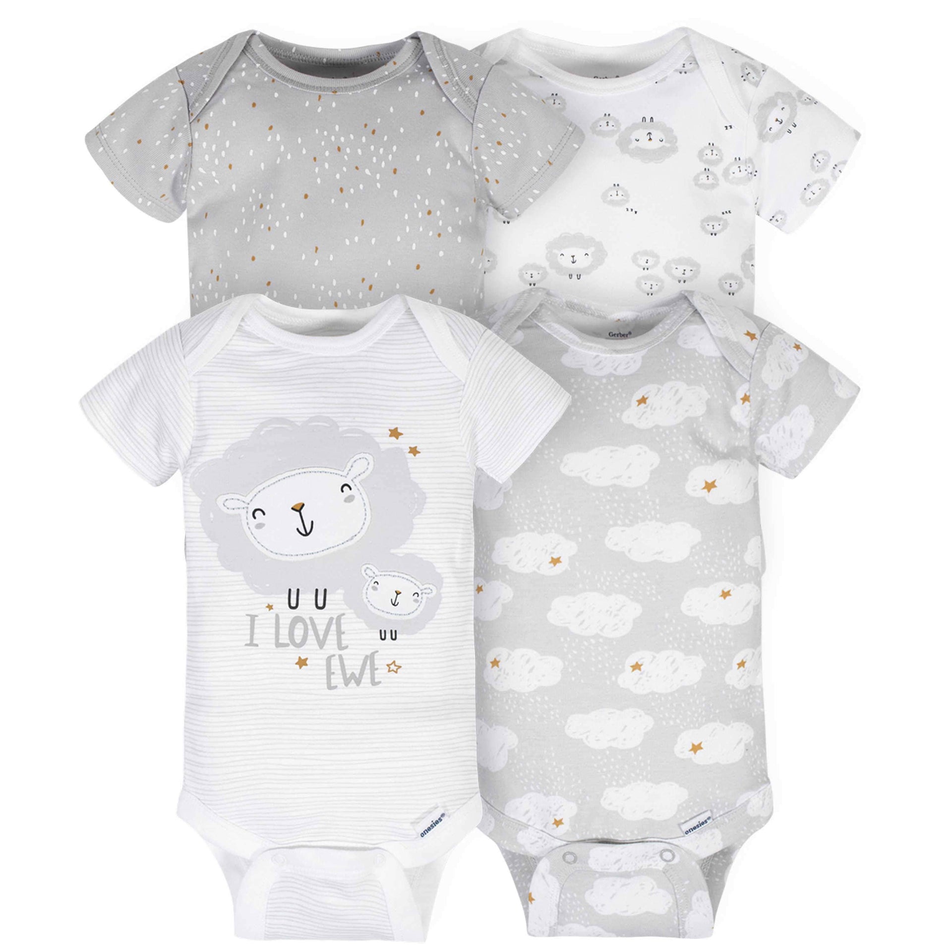 4 Pack Sheep Short Sleeve Onesies® Bodysuits