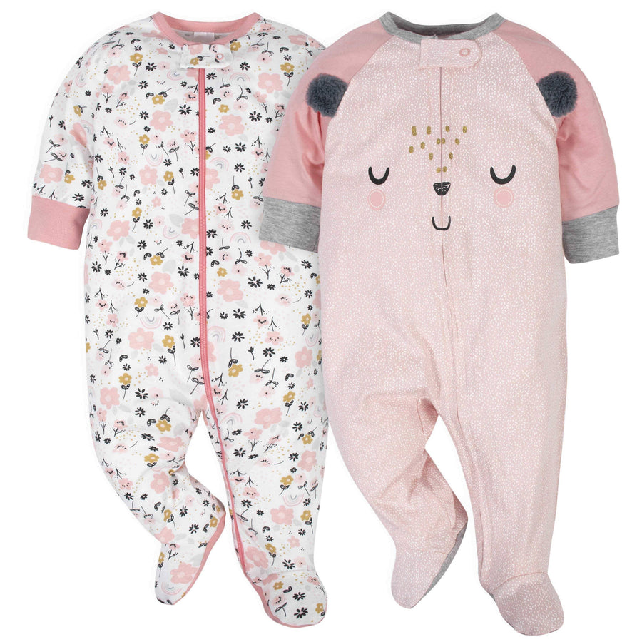 Gerber® 2-Pack Baby Girls Bear Sleep N' Plays-Gerber Childrenswear