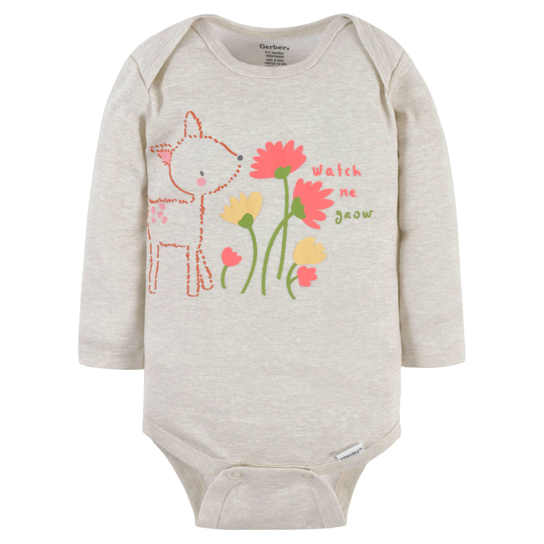 3-Pack Baby Girls Floral Meadow Long Sleeve Onesies® Bodysuits-Gerber Childrenswear