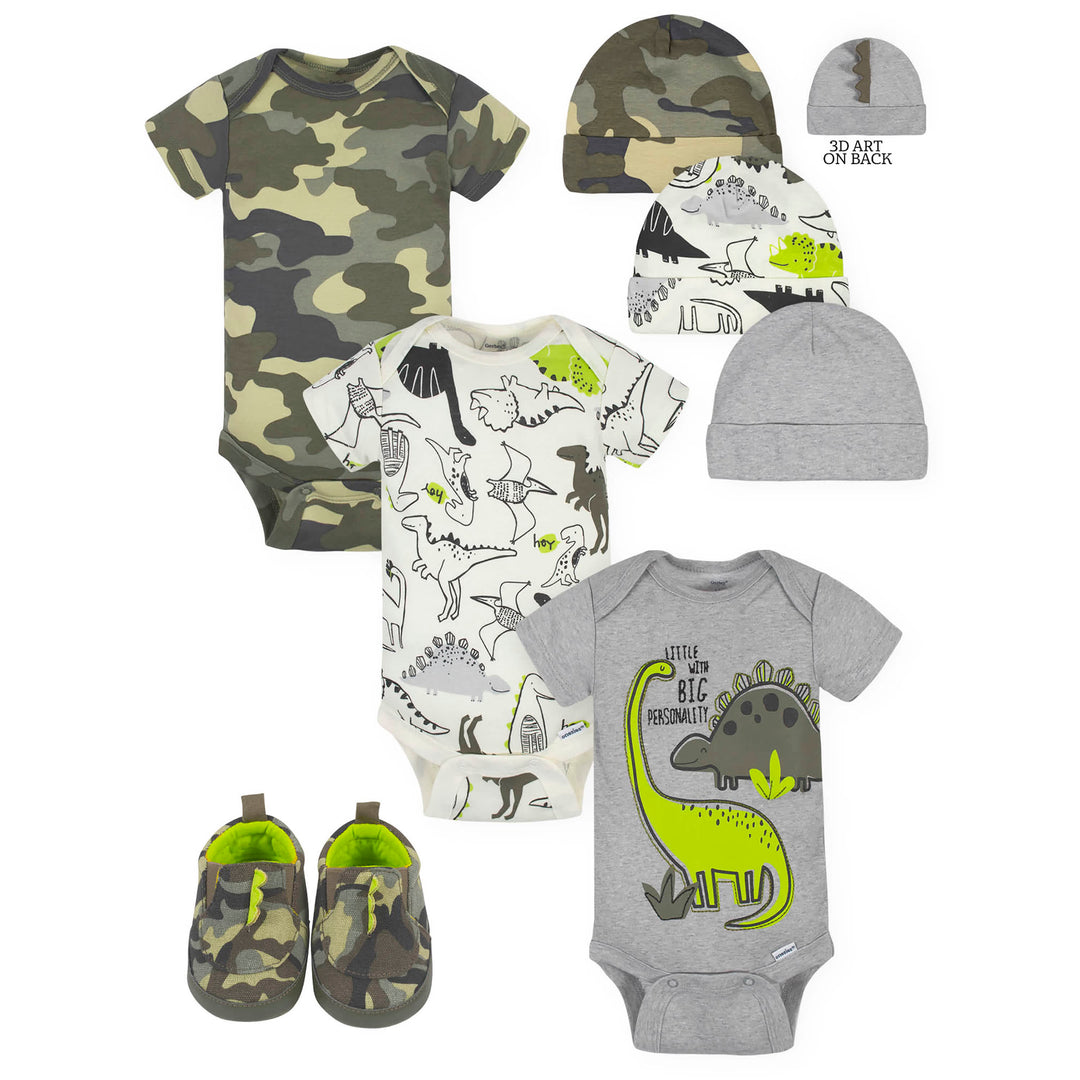 7-Piece Baby Boys Dino Onesies® Bodysuits, Caps, & Shoes Set