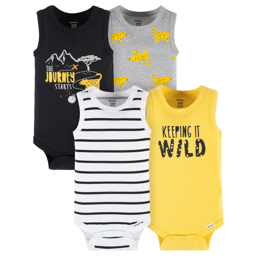 4-Pack Baby Boys Wild At Heart Tank Onesies® Bodysuits-Gerber Childrenswear