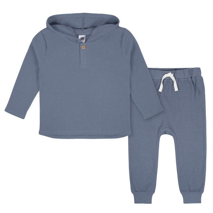 2-Piece Infant & Toddler Boys Dusty Blue Waffle Hoodie & Jogger Set