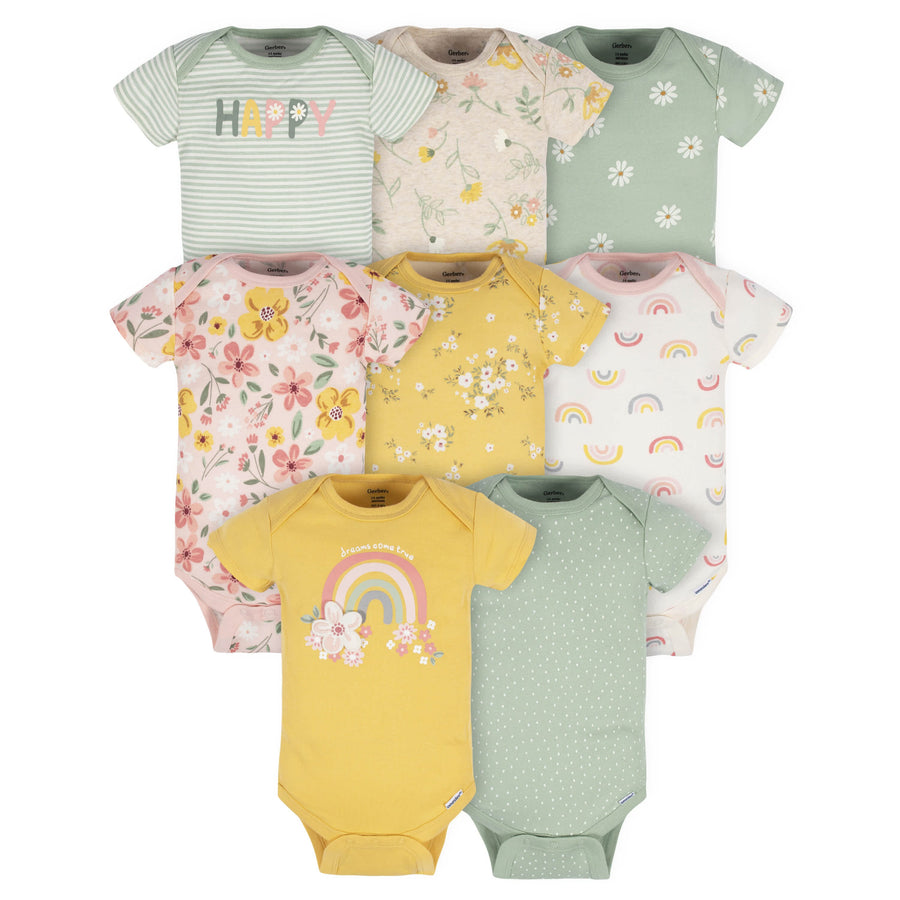 8-Pack Baby Girls Golden Floral Onesies® Bodysuits
