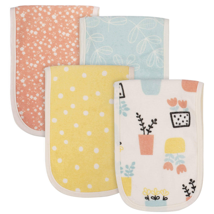 4-Pack Baby Girls Comfy Stretch Flower Pot Burp Cloths-Gerber Childrenswear