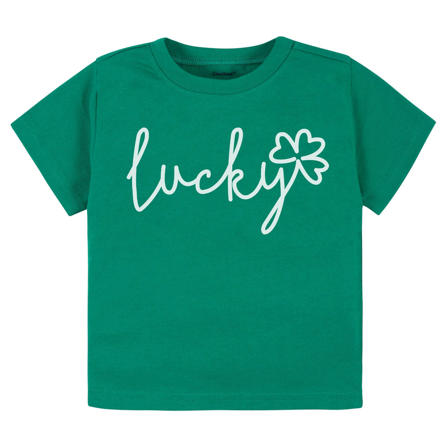 Infant & Toddler Neutral Green "Lucky" Short Sleeve Tee-Gerber Childrenswear
