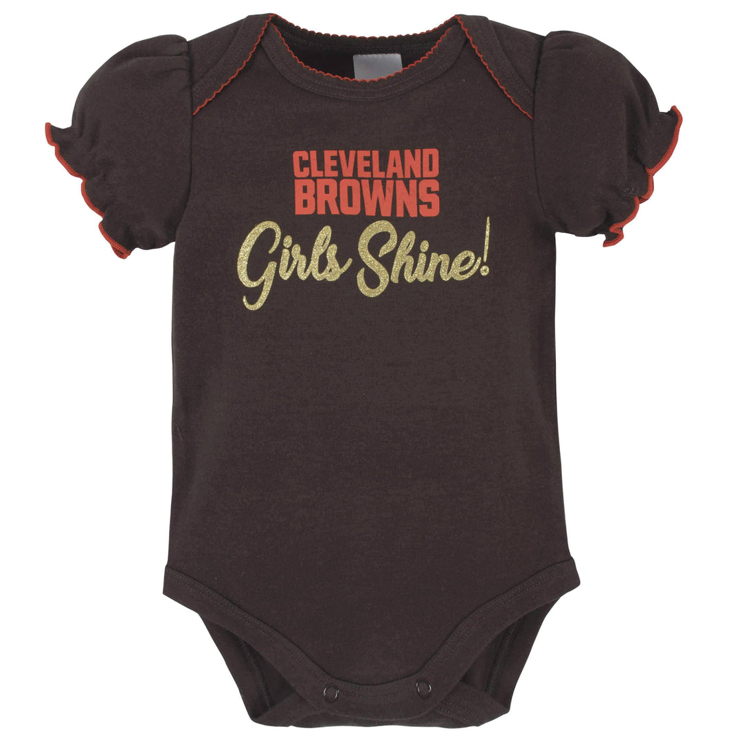 Cleveland Browns Baby Girls Short Sleeve Bodysuits-Gerber Childrenswear