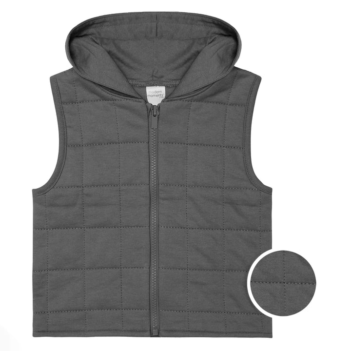 Infant & Toddler Boys Gray Quilted Hooded Vest