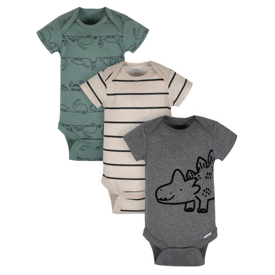 Organic 3-Pack Baby Boys Dino Short Sleeve Onesies® Bodysuits-Gerber Childrenswear