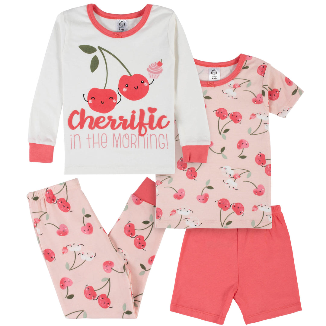 4-Piece Infant & Toddler Girls Cherry Kisses Snug Fit Cotton Pajamas-Gerber Childrenswear