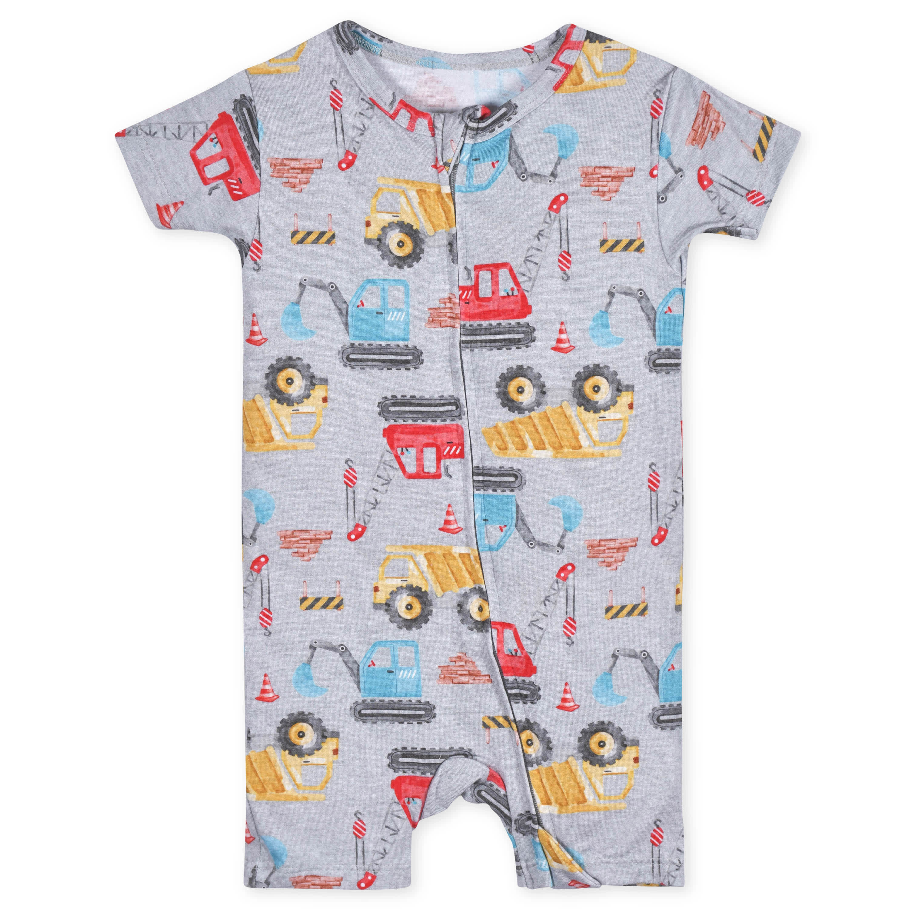 Baby Boys Construction Trucks Buttery-Soft Viscose Made from Eucalyptus Snug Fit Romper