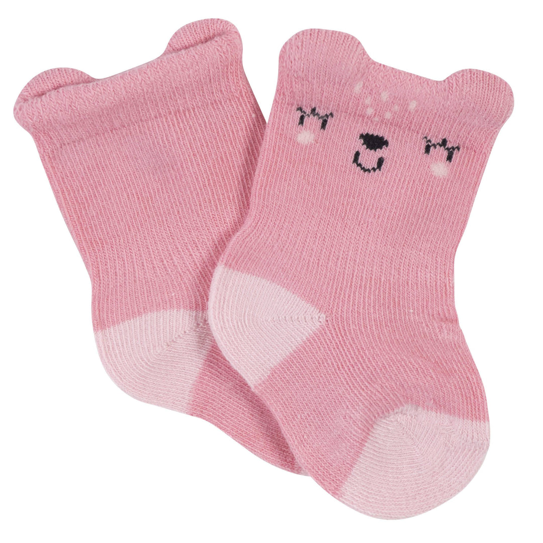 6-Pack Baby Girls Leopard Wiggle-Proof™ Jersey Crew Socks-Gerber Childrenswear