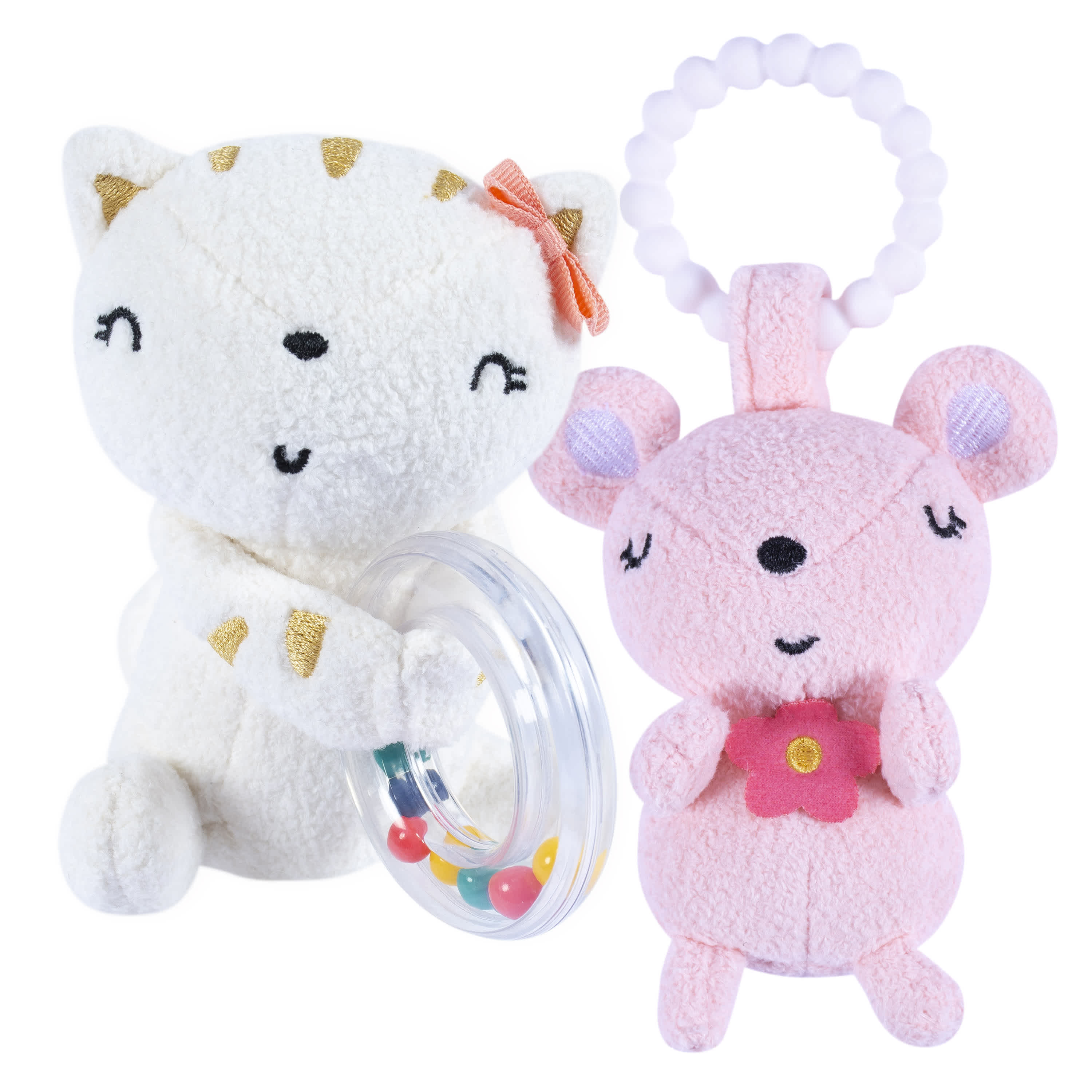 2-Piece Baby Girls Cat & Mouse Rattle and Teether Set – Gerber ...