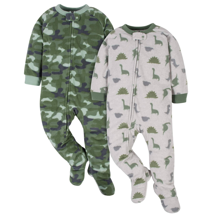 Gerber® 2-Pack Baby Boys Camo & Dino Fleece Pajamas-Gerber Childrenswear