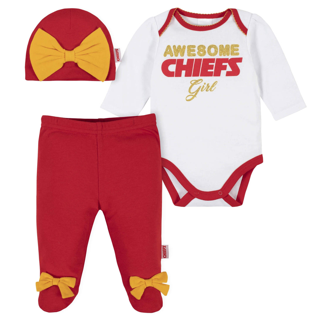 Kansas City Chiefs Baby Girls Bodysuit, Pant, and Cap Set-Gerber Childrenswear