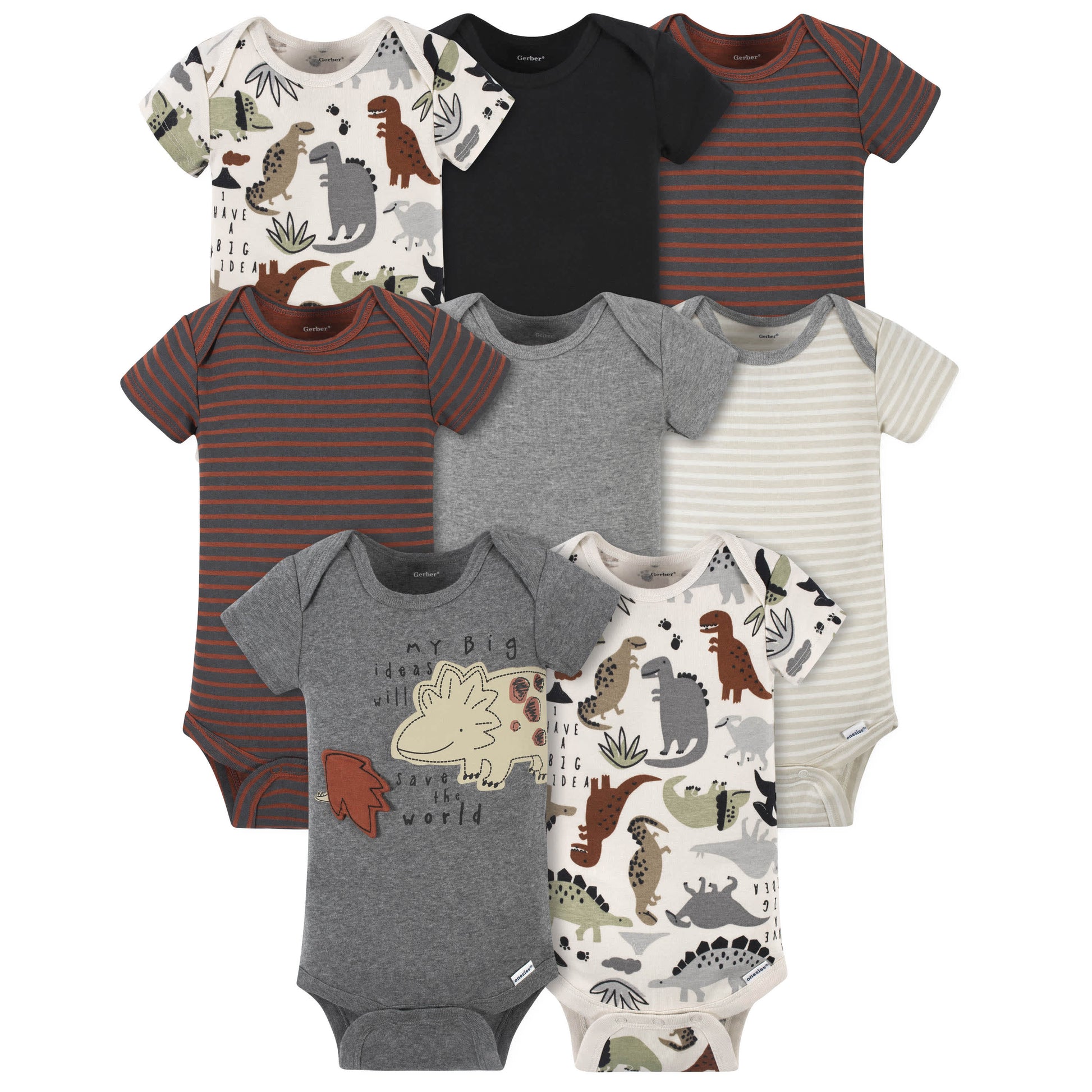 8-Pack Baby Boys Dino Short Sleeve Onesies® Bodysuits-Gerber Childrenswear