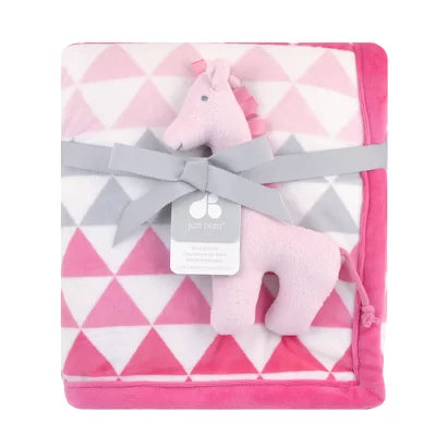 Triangle-Print Plush Blanket in Pink