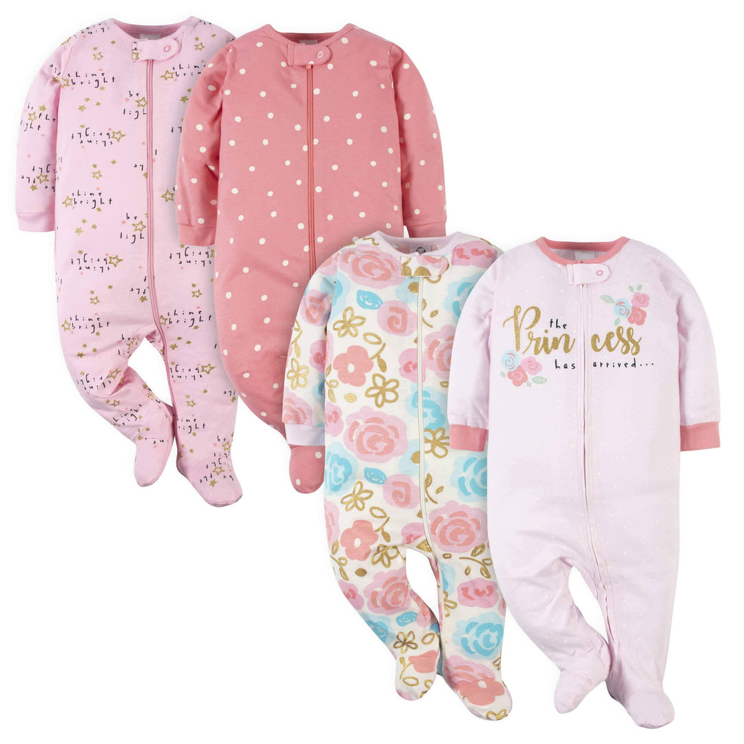 4-Pack Baby Girls Princess Sleep 'n Plays-Gerber Childrenswear