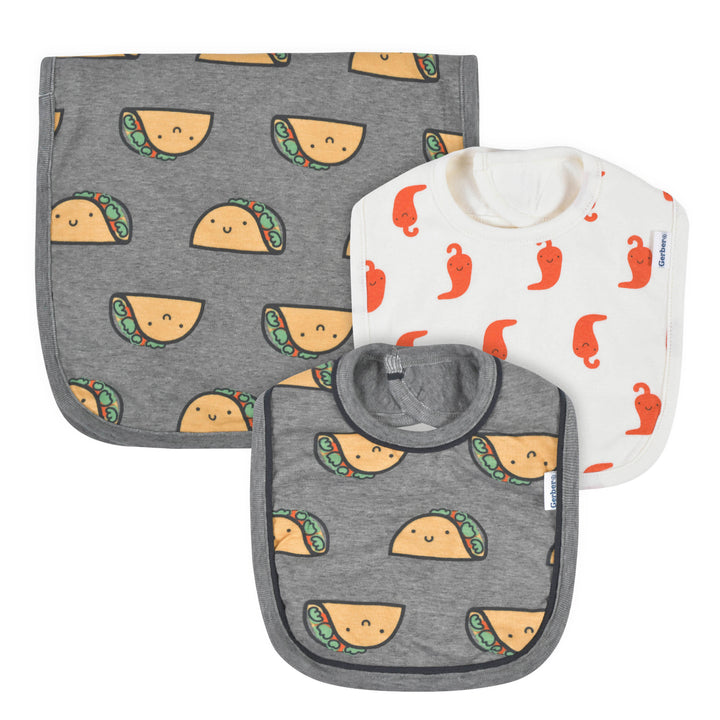 3-Piece Baby Neutral Comfy Stretch Taco Bib & Burps Set-Gerber Childrenswear