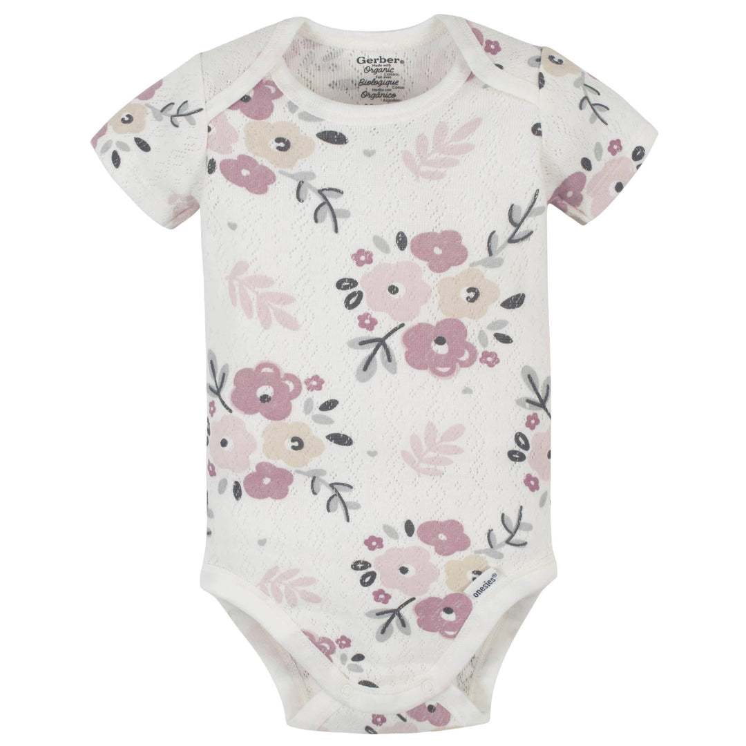 3-Pack Organic Baby Girls Wild Flower Short Sleeve Onesies® Bodysuits-Gerber Childrenswear