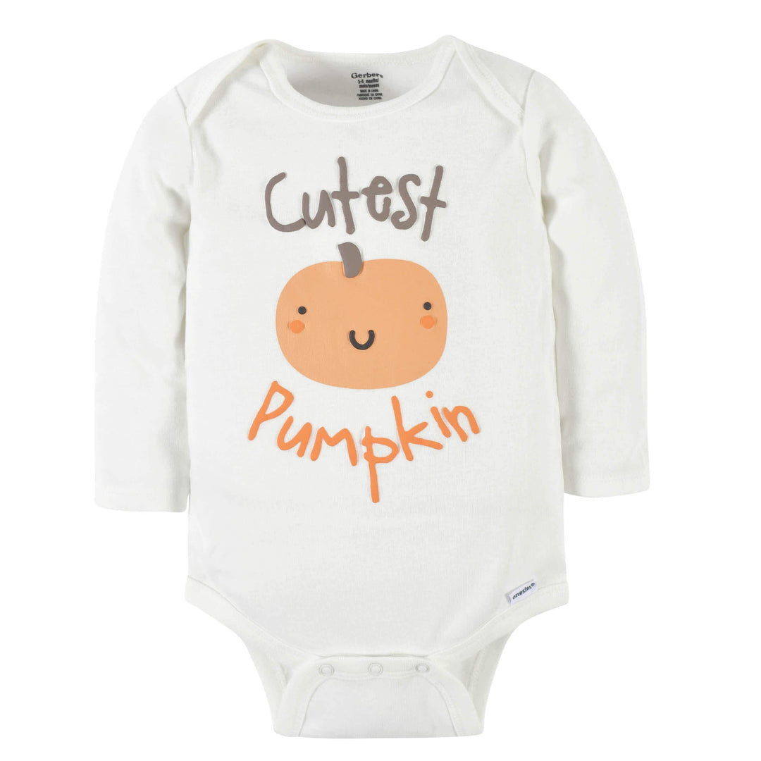 Baby Neutral Pumpkin Long Sleeve Onesies® Bodysuit-Gerber Childrenswear