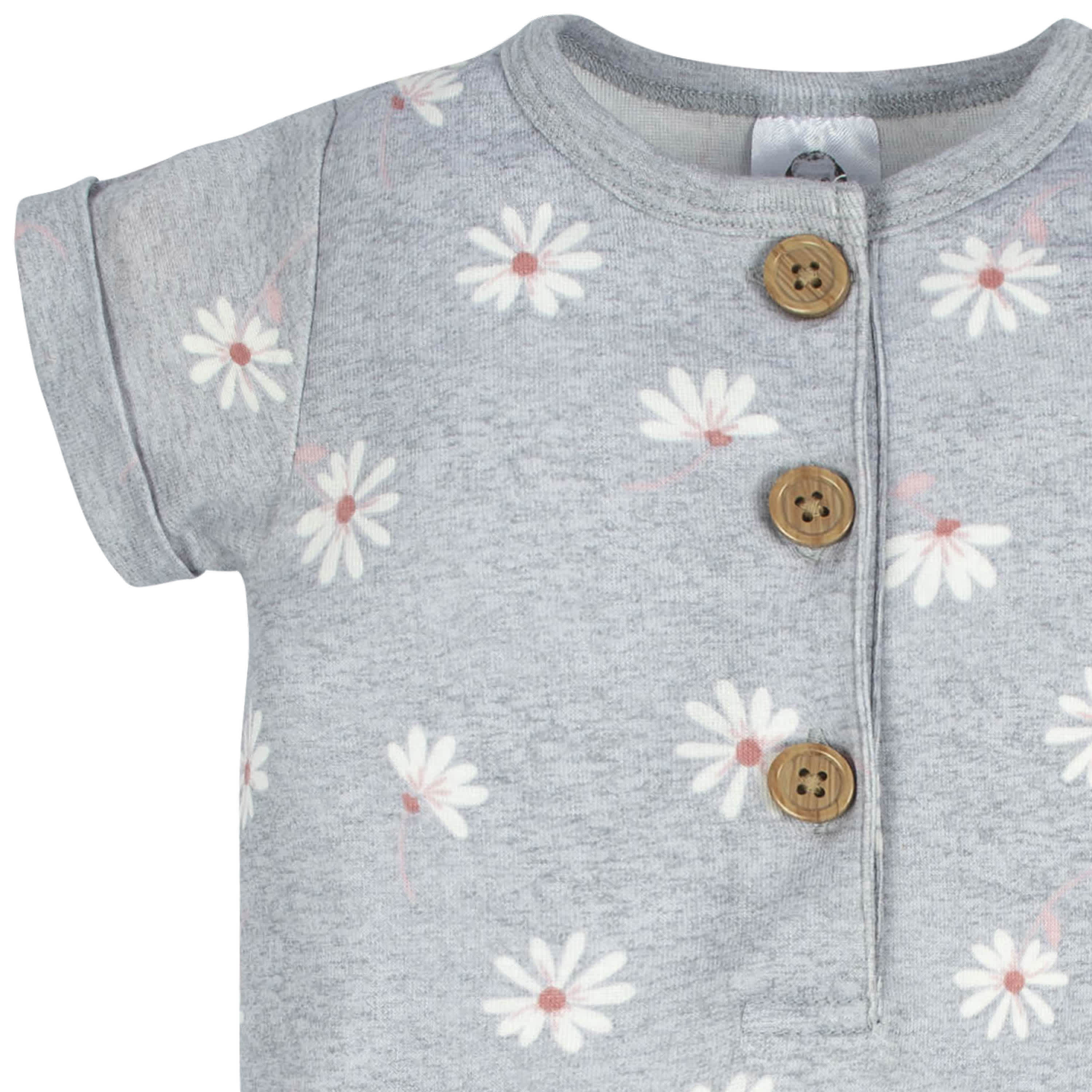 2-Pack Baby Girls Floral & Daisies Short Sleeve Rompers-Gerber Childrenswear