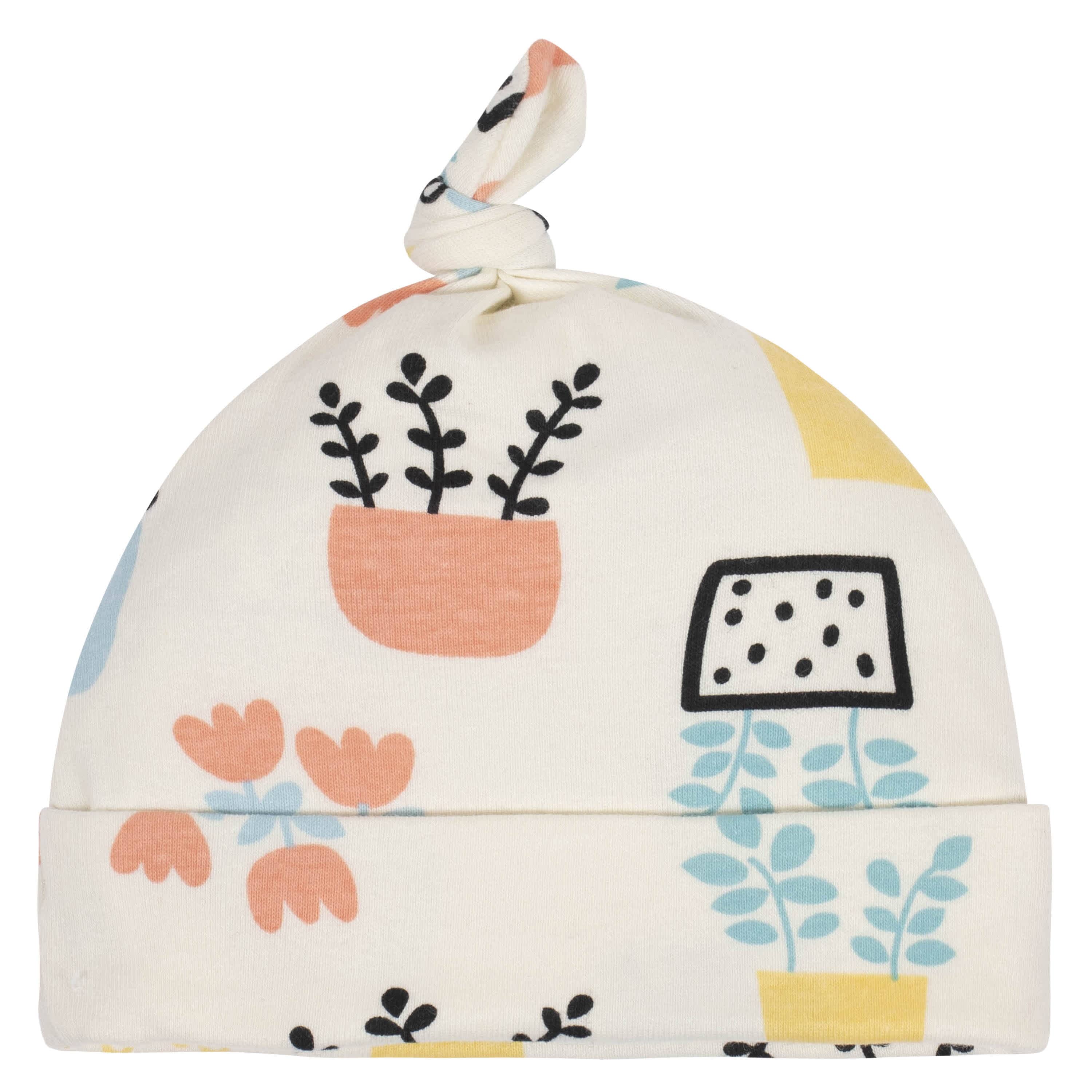 3-Piece Baby Girls Comfy Stretch Flower Pot Shirt, Footed Pant and Cap Set-Gerber Childrenswear