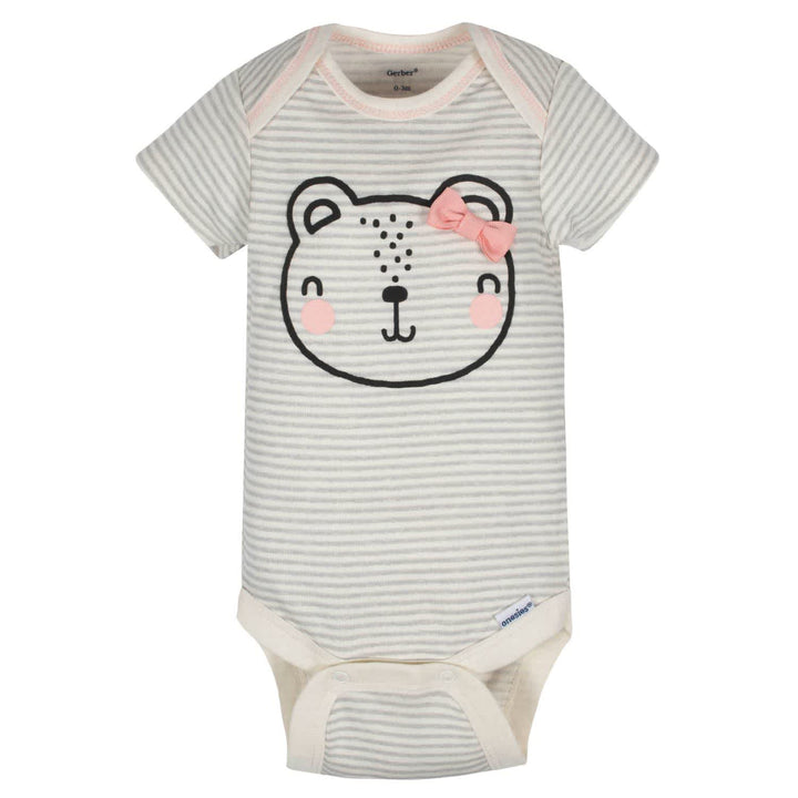 Organic 3-Pack Baby Girls Bear Short Sleeve Onesies® Bodysuits-Gerber Childrenswear
