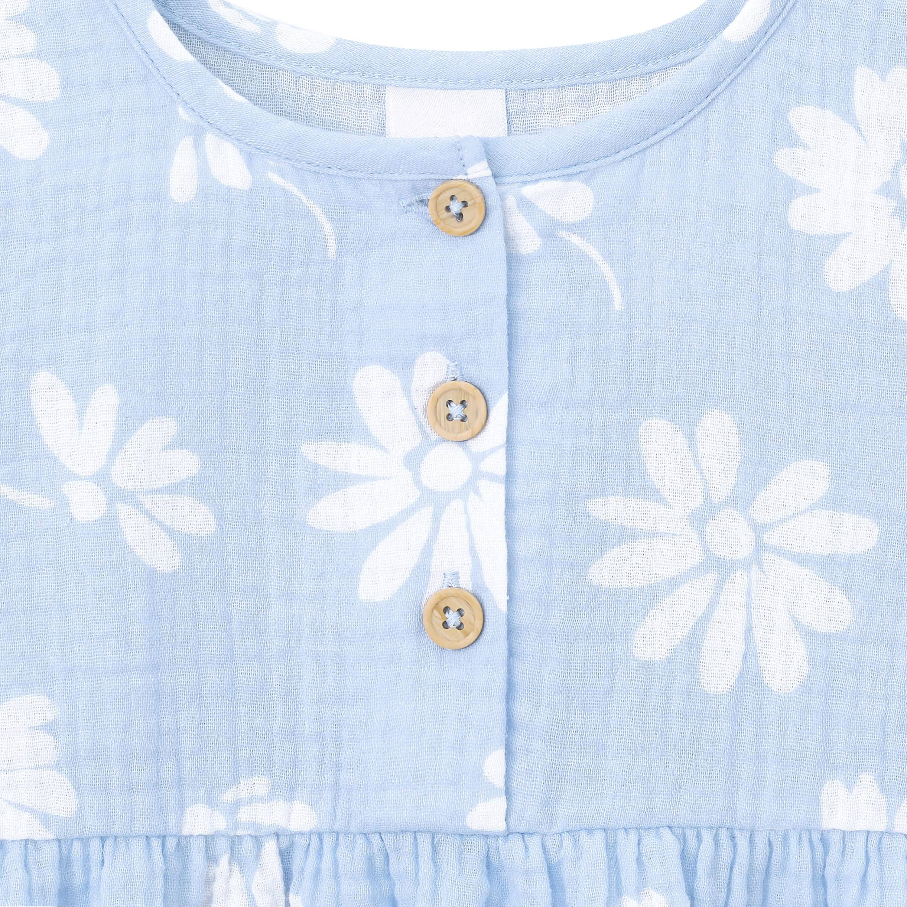 Infant & Toddler Girls Blue Floral Gauze Dress-Gerber Childrenswear