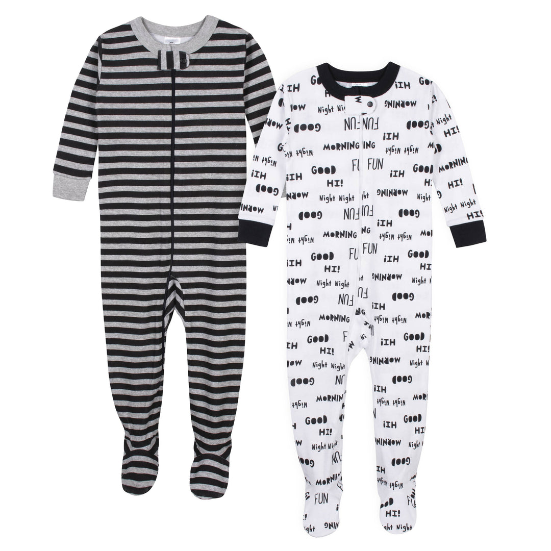 Baby Boys' 2-Pack Organic "Good Morning" Snug Fit Footed Pajamas-Gerber Childrenswear