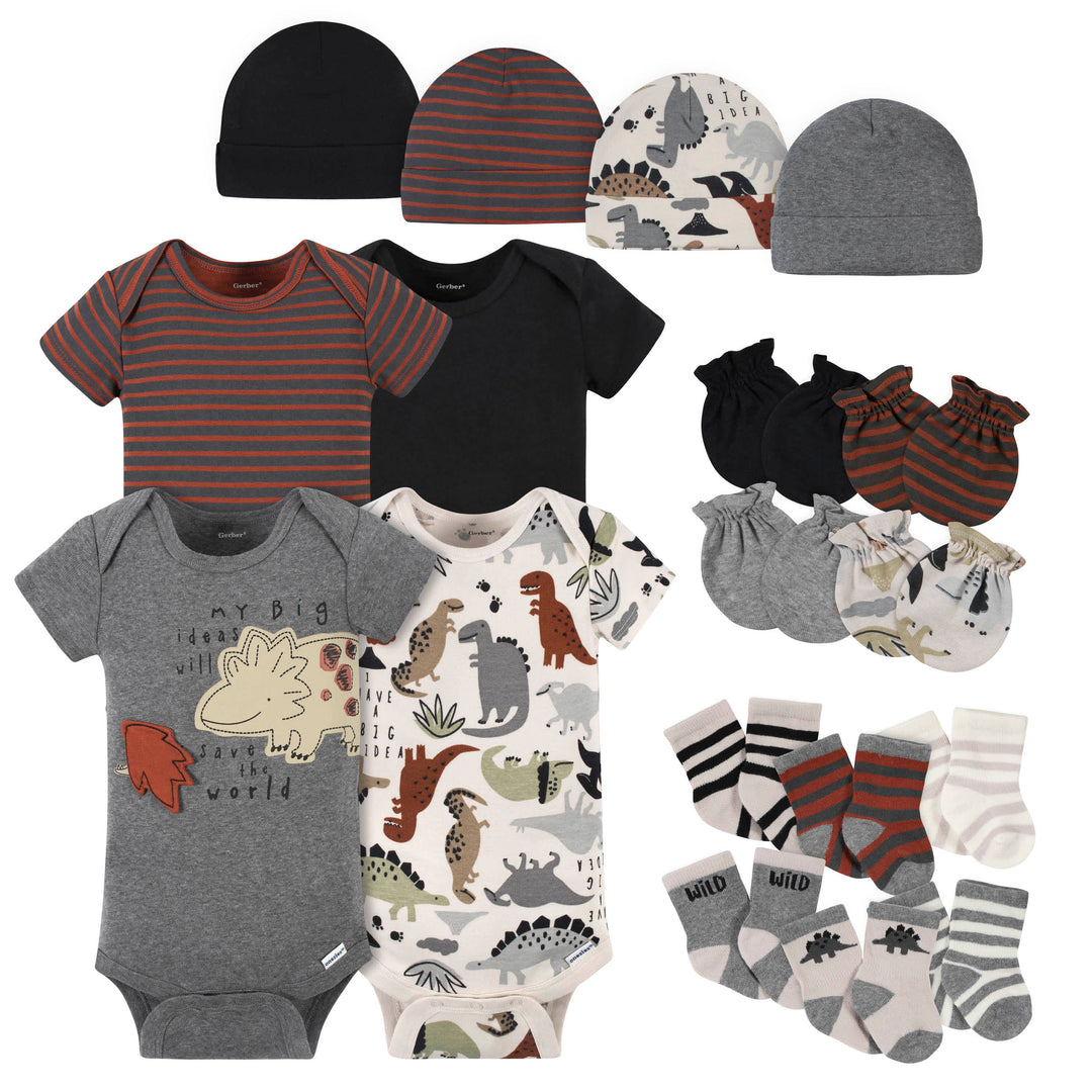 18-Piece Baby Boys Dino Onesies® Bodysuit, Mitten, Cap, & Sock Set-Gerber Childrenswear