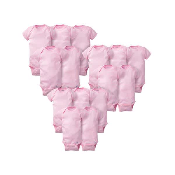 15-Piece Grow-With-Me Baby Girls' Solid Pink Onesies® Bodysuit Set-Gerber Childrenswear