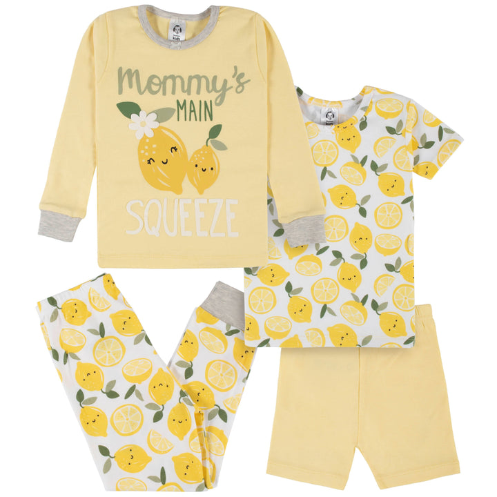 4-Piece Infant & Toddler Girls Lemon Squeeze Snug Fit Cotton Pajamas-Gerber Childrenswear