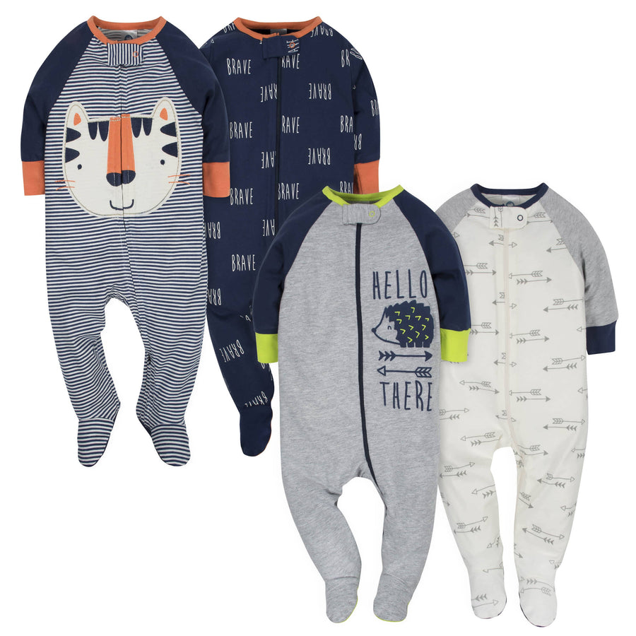 4-Pack Tiger & Hedgehog Baby Boys Sleep 'n Plays-Gerber Childrenswear
