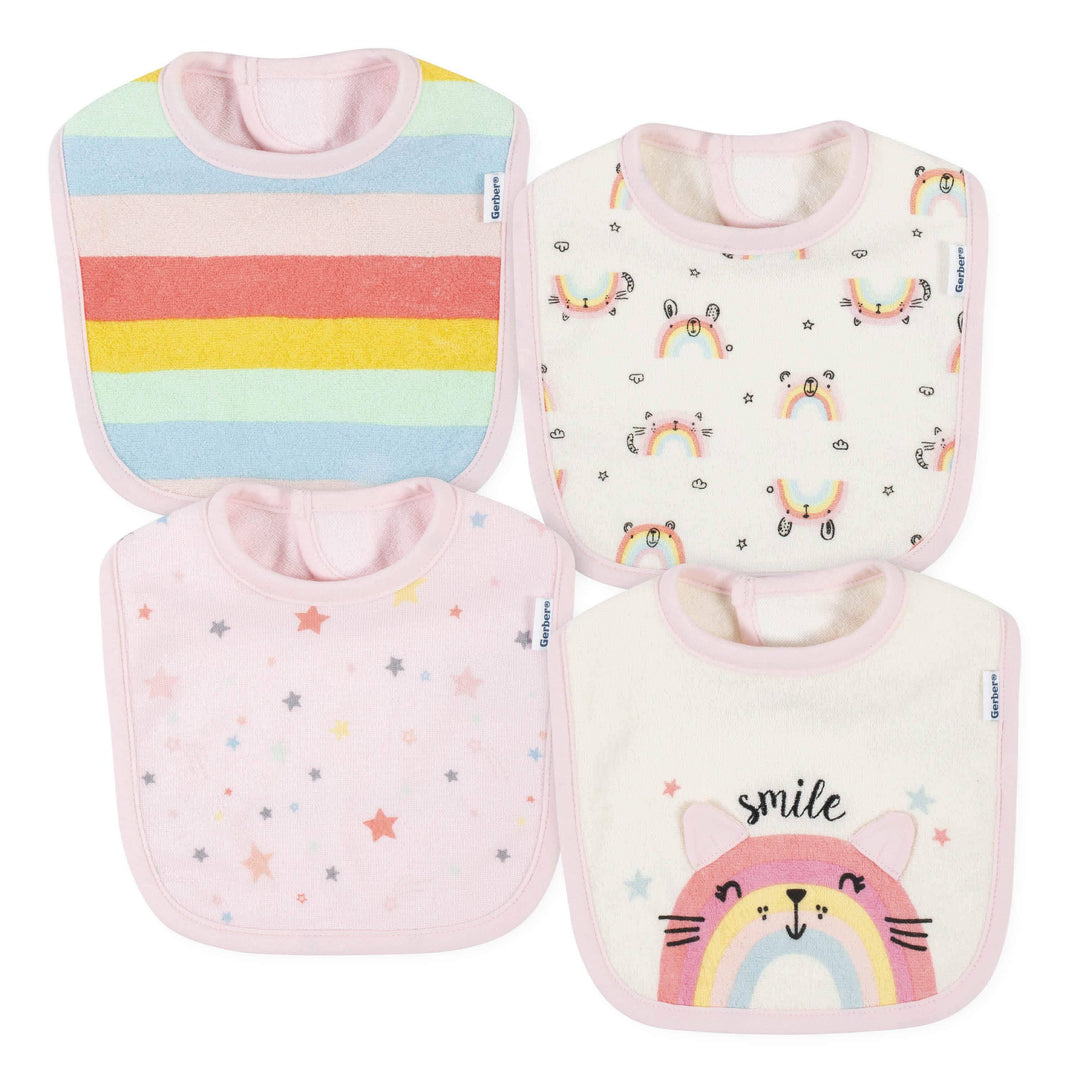 4-Pack Baby Girls Rainbow Bibs-Gerber Childrenswear