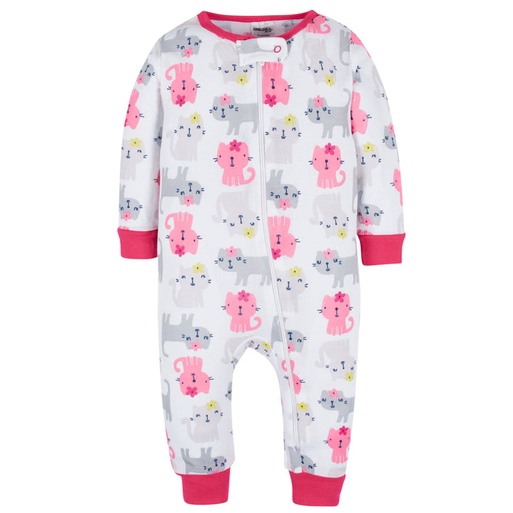 3-Pack Baby & Toddler Girls Dots & Kitties Snug Fit Footless Pajamas