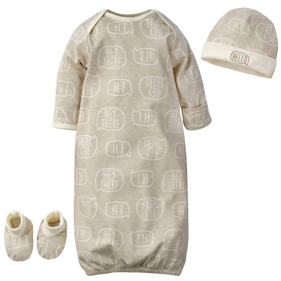 Gerber® 3-Piece Baby Boys "Hello" Organic Gown, Cap & Booties Starter Set-Gerber Childrenswear